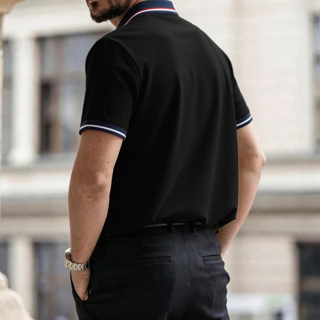 Men's Summer Casual Polo Shirt Short Sleeve Breathable Lightweight Soft Fabric Classic Fit Collared Button Placket