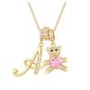 Luxurious Teddy Bear Pendant Necklace with Diamond Inlaid 26 English Letters Charm - European and American Fashion Style