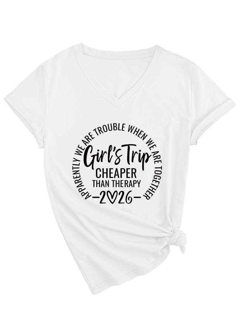 Girl's Trip cheaper than Casual Versatile Women's V-Neck Short Sleeve T-Shirt