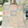 A Vintage Couple'S Blanket for Your Girlfriend Or Wife, Featuring a Fresh, Colorful Checkered Design with Hearts And Light Floral Prints. This Warm, C