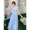 Summer Seaside Vacation Long Dress Casual Printing Small Flying Sleeves Suspender Dress Women's Sweet and Thin Skirt