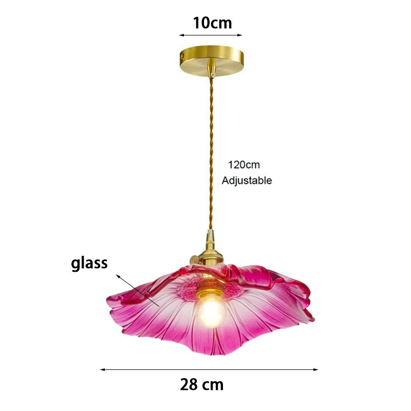 Retro Lotus-shaped Glass Pendant Lamp for Home Cecoration Lighting Dining Room Bedroom Bedside Long-line Ceiling Lamp Store Lamp