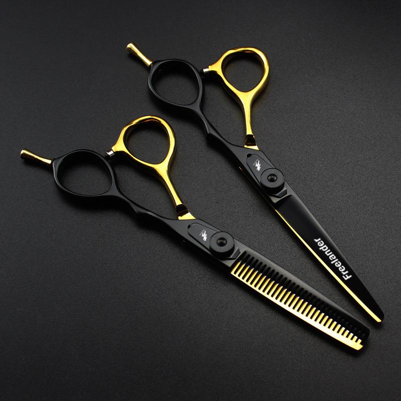 6.0-Inch God Walker Black Gold Hairdressing Barber Scissors - Straight & Thinning Shears