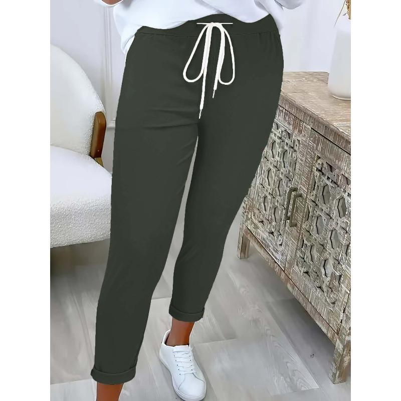 Women's Solid Color Casual Wide Pants with Elastic Drawstring Waist Trousers Casual Solid Color Pants