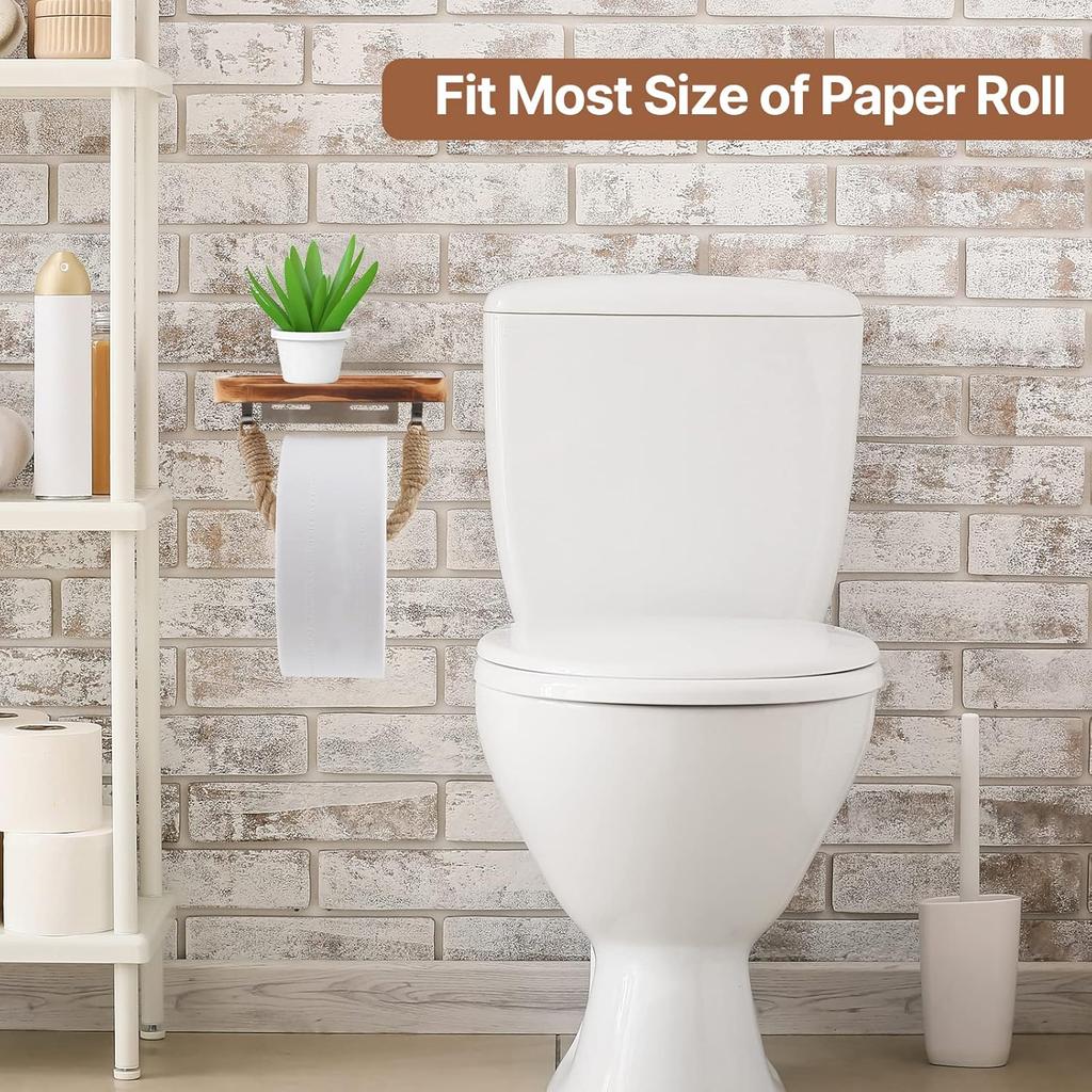 Farmhouse Toilet Paper Holder with Shelf Large, Nautical Rustic Rope for Beach Farmhouse Bathroom Decor Toilet Paper Roll Holder, Wood Bathroom