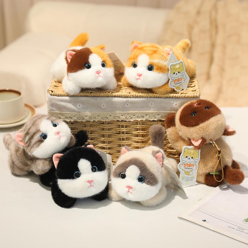 Delicate Cute Pet Kitten Plush Toys Soft Cozy Lying Prone Cat Doll Lovely Fluffy Keychain Bags Hanging Animal Toys Nice Gift