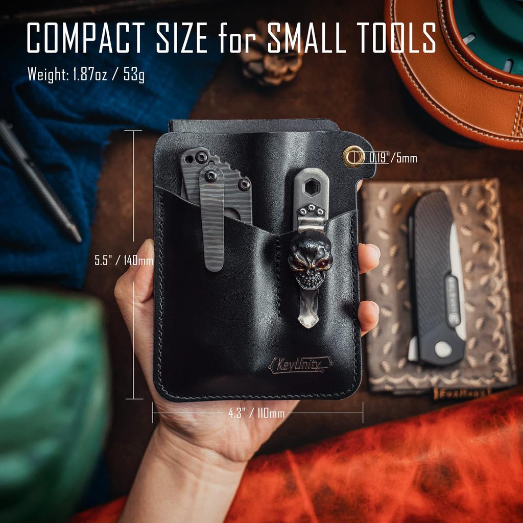 KeyUnity KL01 EDC Leather Small EDC Pocket Organizer for EDC Tool Durable Genuine EDC Sleeve for Outdoor Black Knives Pocket, Pouch, Men, 3-Pouch Bag,