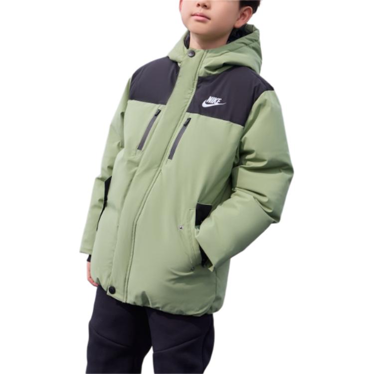 Nike Down Jacket Hooded Warm Water Resistant Kids Jackets Oil-Green HQ7165-386