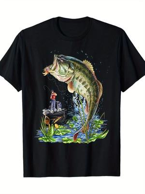 Herren T-Shirt mit Grafikmotiv für Barschfischen Springender Fisch Angler Outdoor T-Shirt