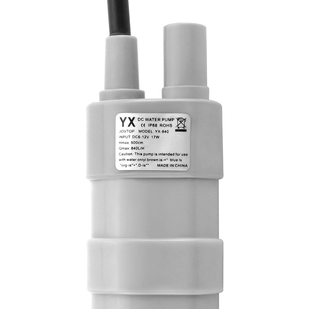 12V Submersible Water Pump 840 L/H 5 M Maximum Lift Freshwater Pump for Fish Tank, Soilless Cultivation, Garden Watering Etc