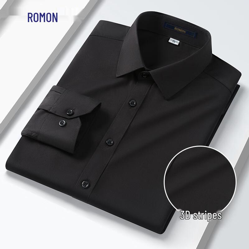 ROMON Men's 3D Textured Bamboo Fiber Wrinkle-Resistant Long Sleeve Shirt