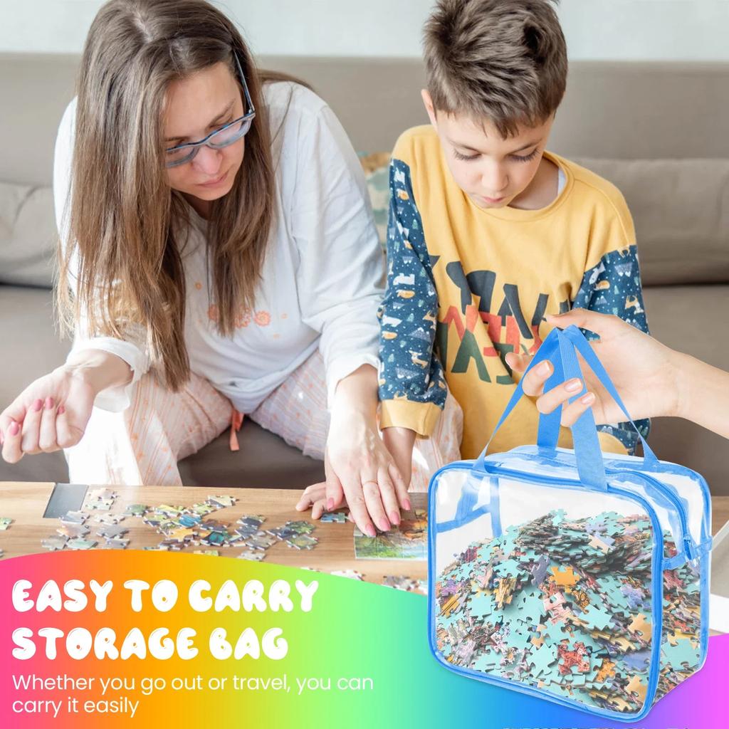 6 Pcs Puzzle Building Block toy Storage Bags Children's Clear PVC Board Game Storage with Zipper and Handle Waterproof Toy Bag