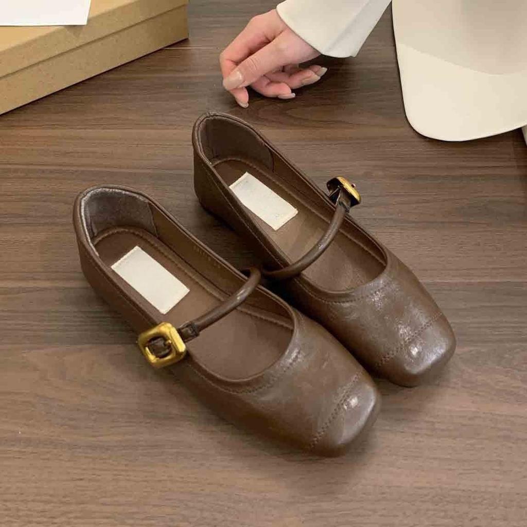 Silver Light Mouth Single Shoes Women's Spring and Autumn Casual Retro Small Leather Shoes Soft Flat Mary Jane Shoes