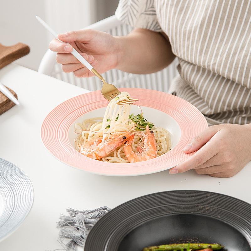 Spaghetti Straw Hat Plate Soup Plates Steak Dish Salad Western Food Plates Household Kitchen Restaurant Ceramic Tableware New