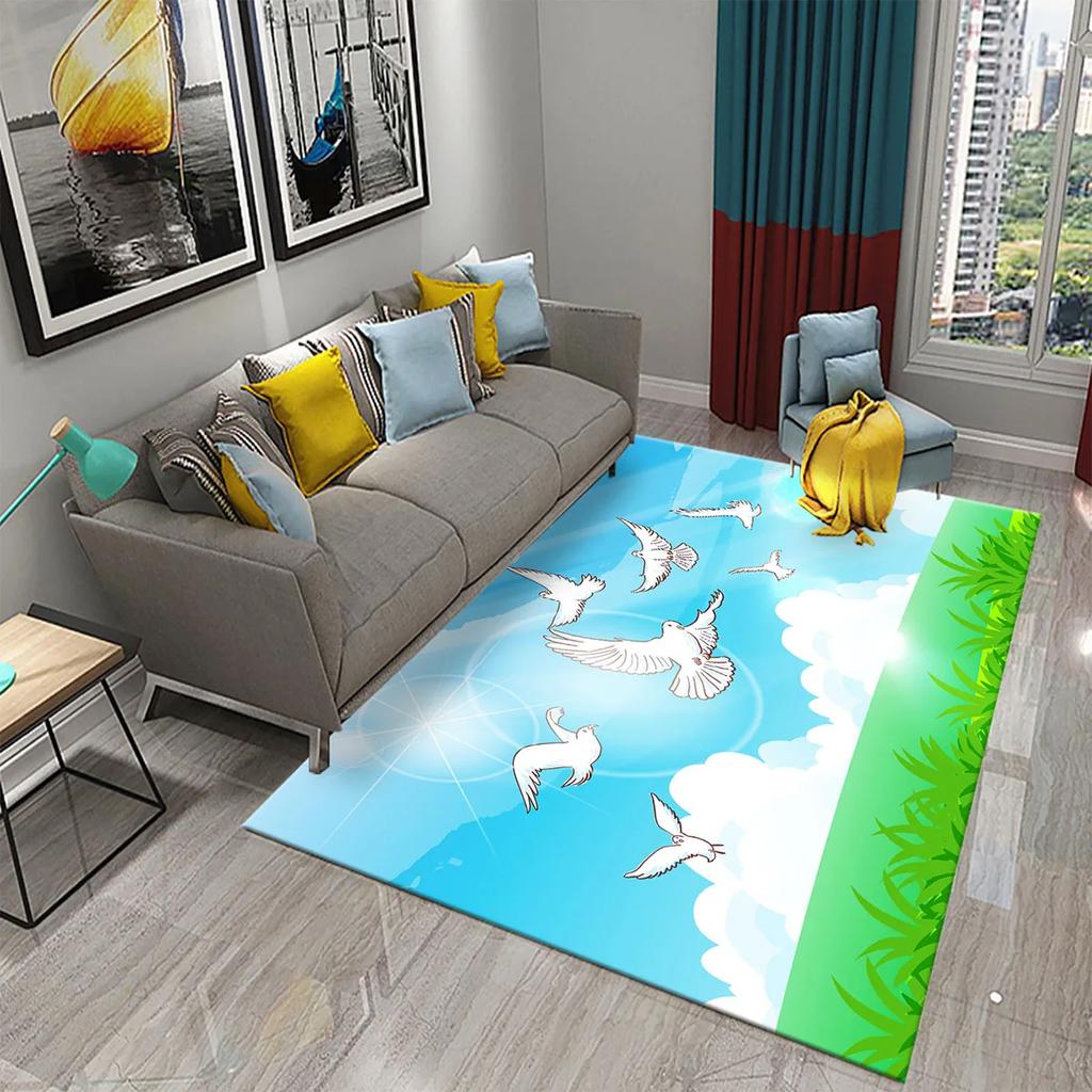 3D White Peace Pigeon Carpet Symbol of Peace Rugs for Bedroom Living Room Decor Floor Welcome Rugs Bathroom Door Non-Slip Rugs