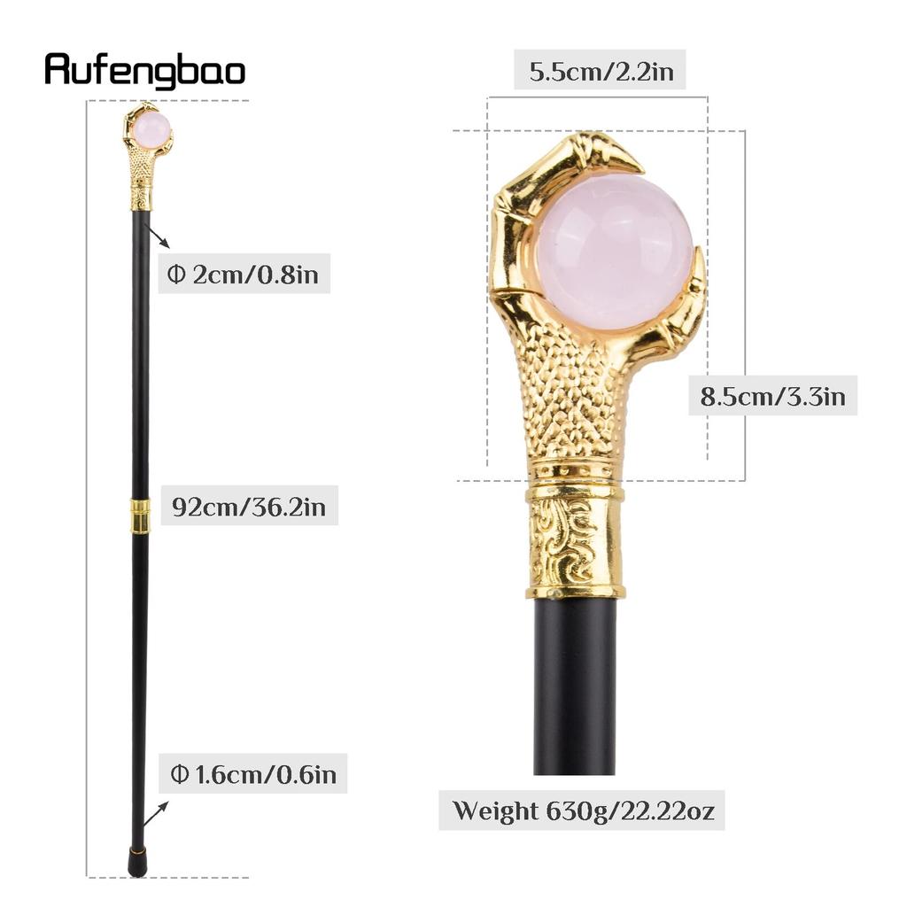 Dragon Claw Grasp Light Pink Glass Ball Golden Walking Cane Fashion Decorative Walking Stick Cosplay Cane Knob Crosier 93cm