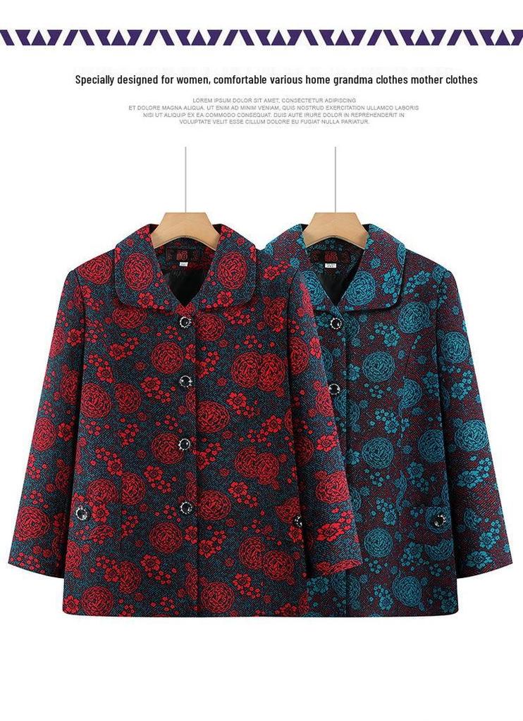 2026 Plus Size Printed Jacket for Middle-aged and Elderly Women, Spring/Autumn, Loose & Slimming, Lapel Top