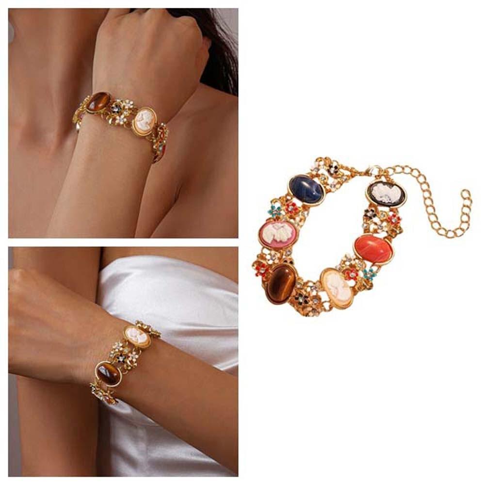 Rhinestone Retro Enamel Bangle Flower Women's Hand Bracelet Baroque Bracelet  Jewelry Gifts