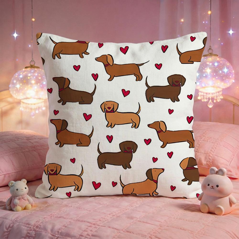 Cute Sausage Dog Pattern Cushion Cover Premium Comfort Reversible Pillow Cove Two in One Design for Any Room Car Interior
