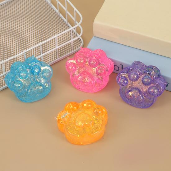 Clear Cat Paw Squeeze Toy Stress Relief Glitter Powder Kitten Paw Sensory Toy