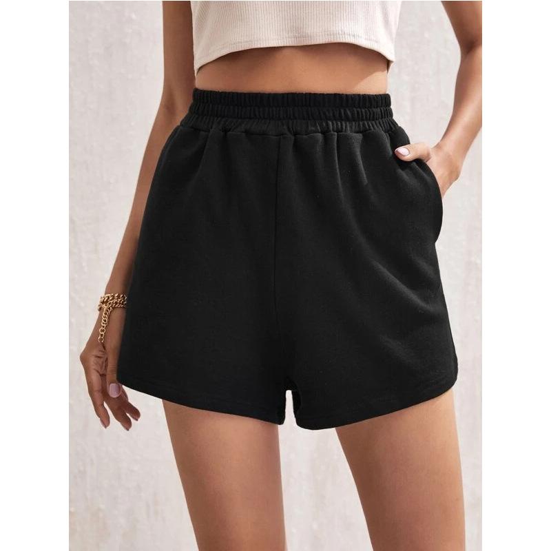 Elastic Waist Loose Wide Leg Solid Color Casual Sports Women's Shorts