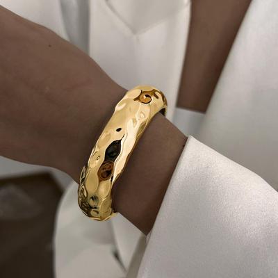 High-End Irregular Alloy Round Wide Bracelet