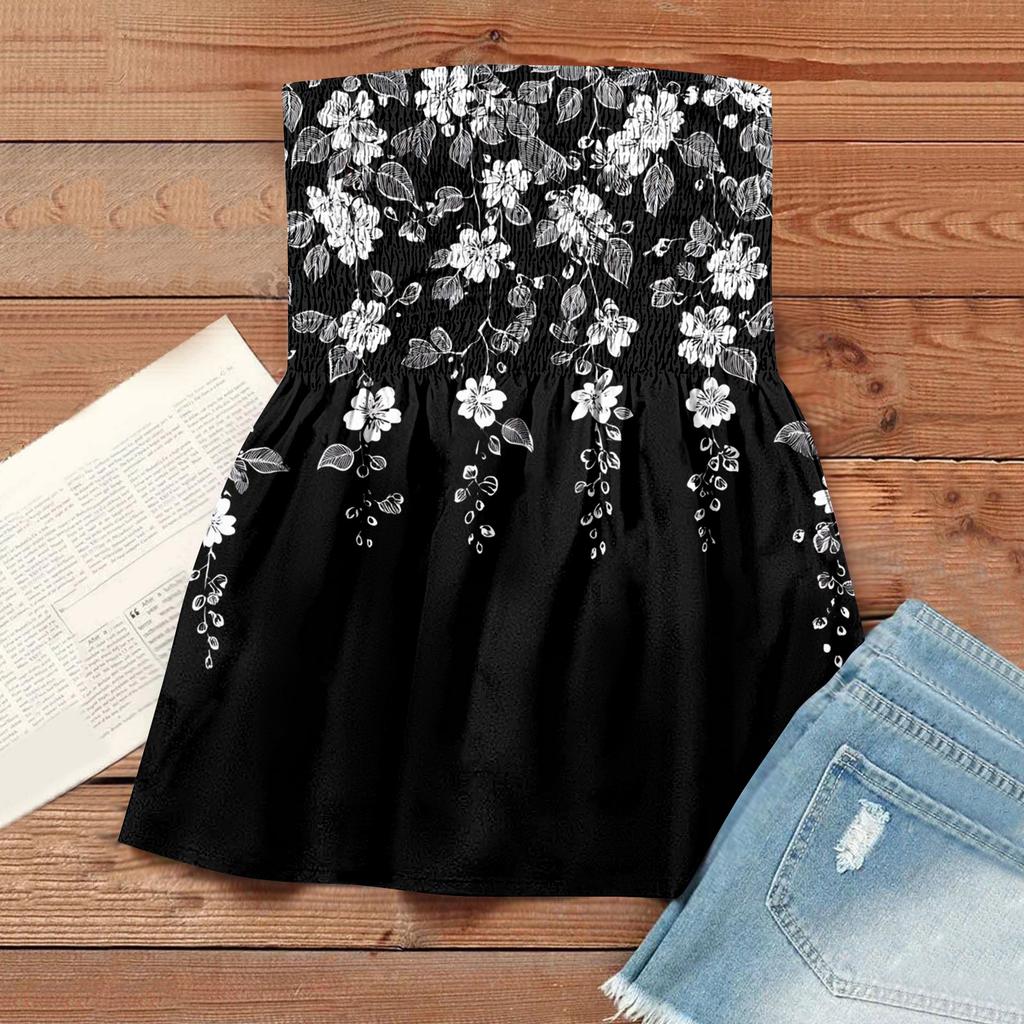 Tube Top with Built In Bra Off the Shoulder Tops Plus Size Strapless Top Corset Tops for Women Summer Style Floral Print