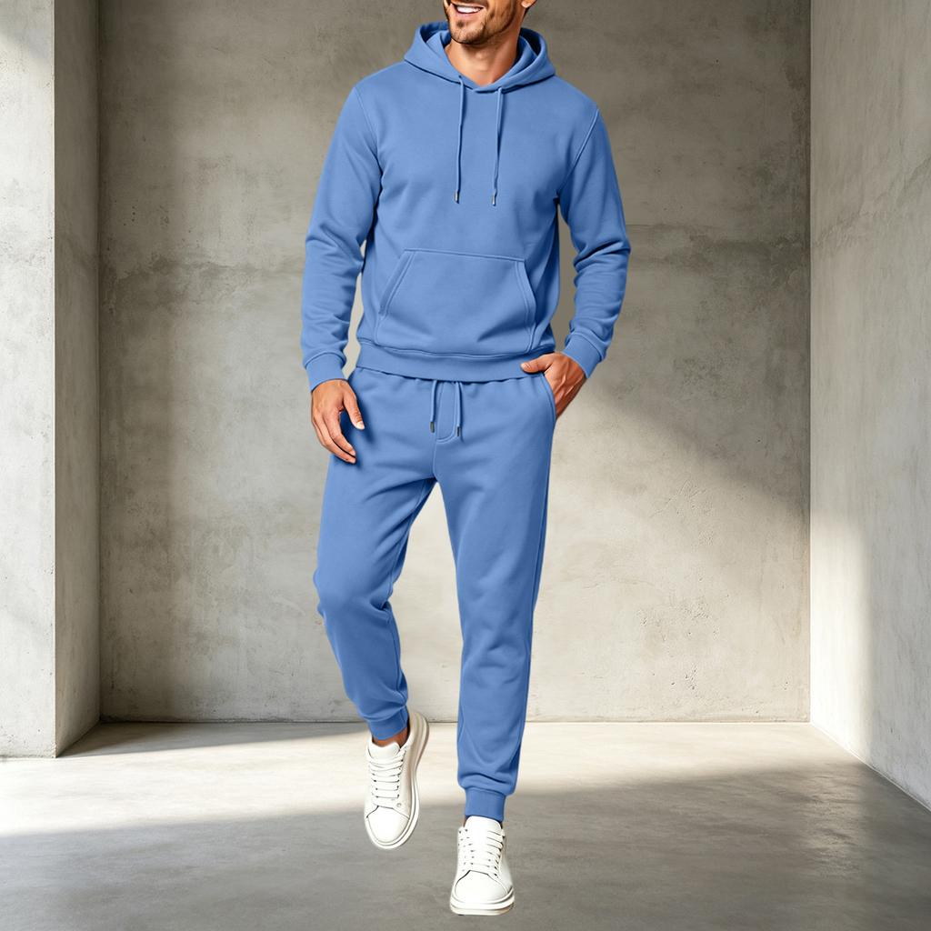 Men's Pullover Hoodie Sweatshirt Athletic Set Casual Training Workout Sweatsuit
