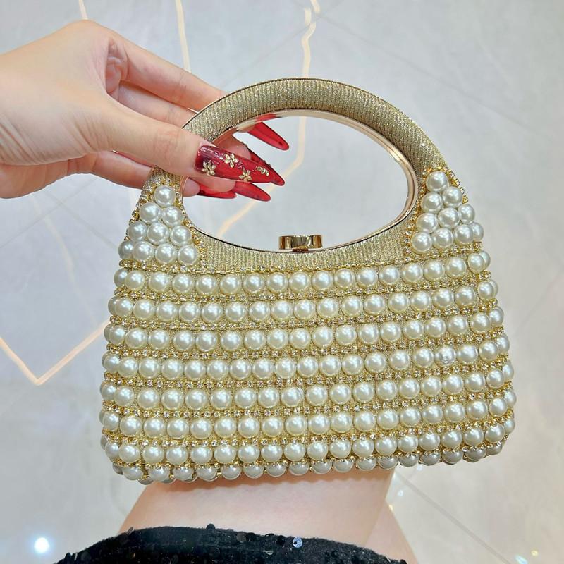 2025 Luxury Fashion Big Pearl Diamond Evening Clutch Bag Women High End Party Handbags Bride's Wedding Crossbody Shoulder Bag