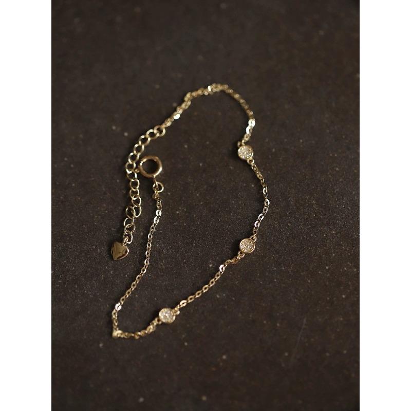 S925 Sterling Silver Zircon Small Round Palte Diamond Bracelet Female Japanese Style All-Matching Light Luxury Minority Thin Bracelet