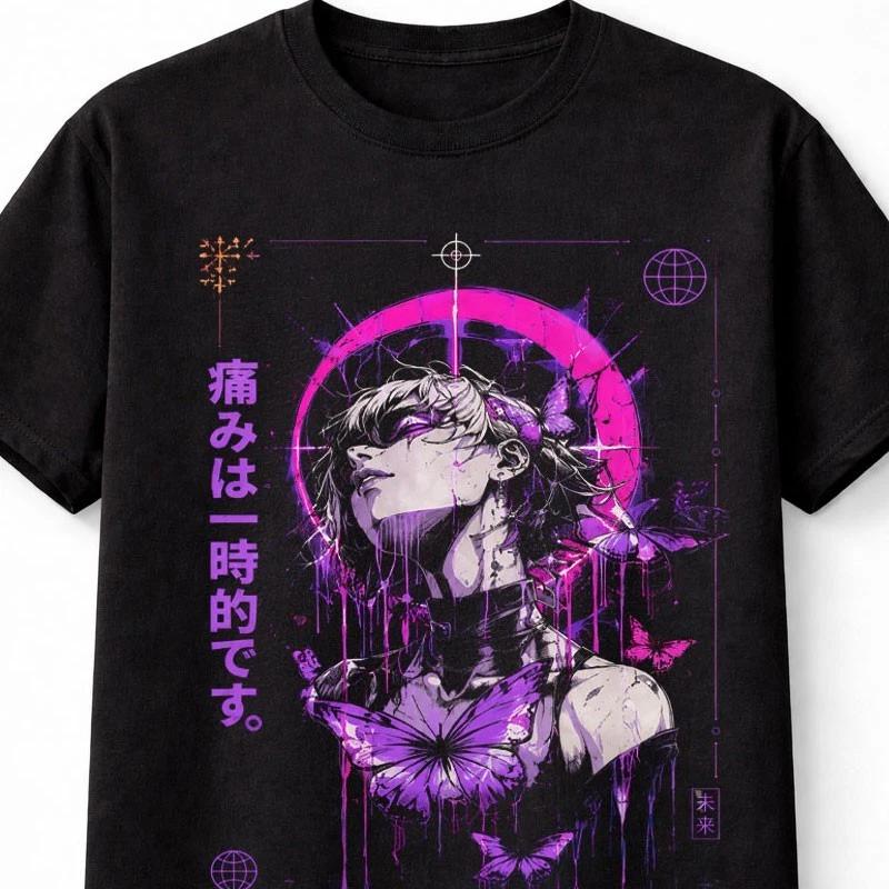 Pain Is Temporary Gothic Anime Butterfly Cyberpunk Graphic Unisex TShirt S