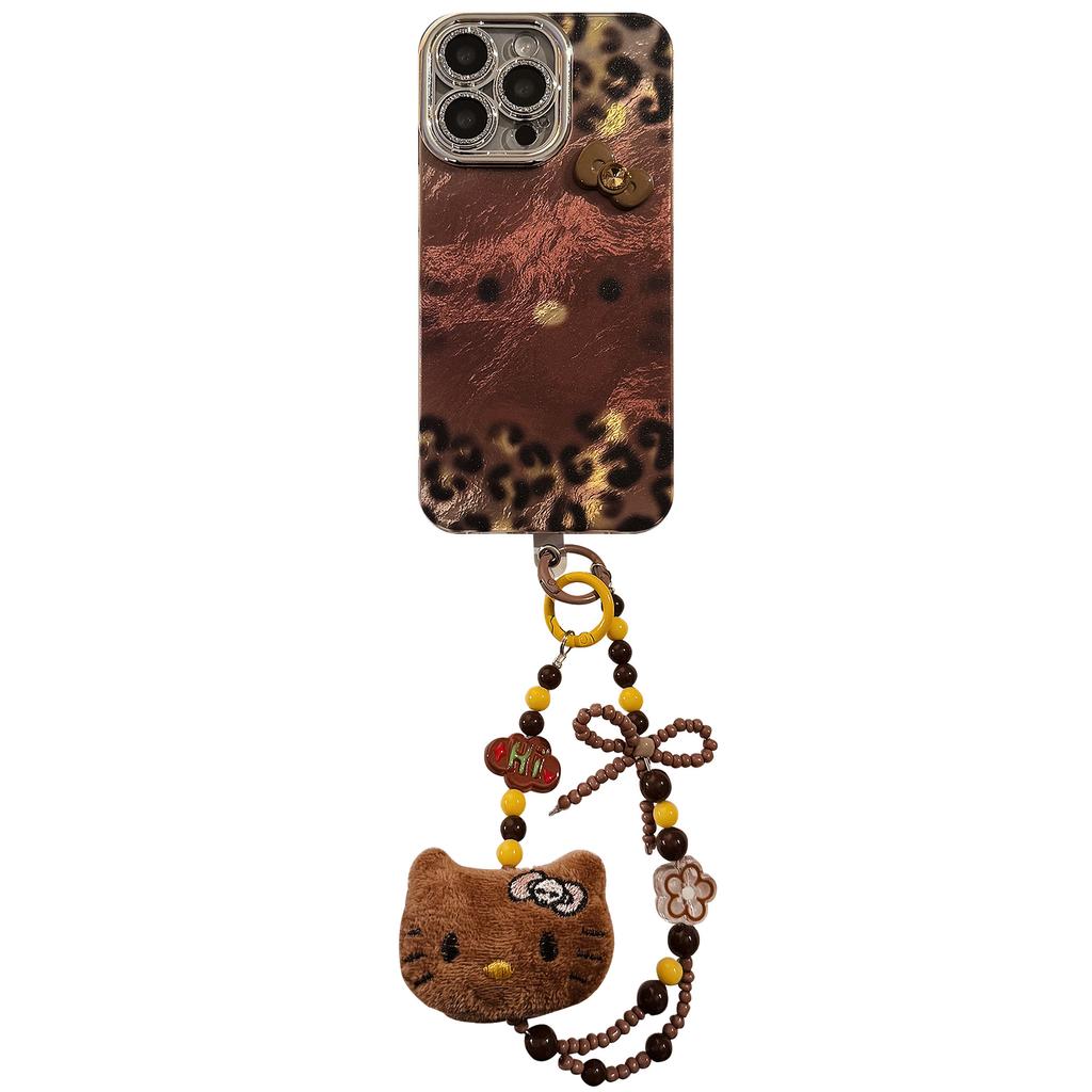 Brown Leopard Print Hot Girl Cat Apple 17 Mobile Phone Case IPhone 16 Suitable for 14pronax Hanging Chain 13 Three Dimensional Flash Powder