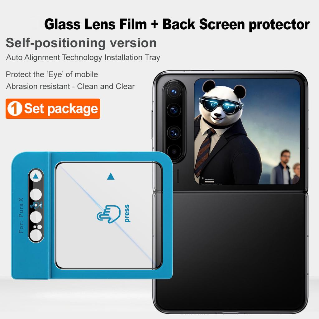 IMAK For Huawei Pura X Camera Lens Film+Rear Screen Protector with Self Positioning Frame (Black Version)