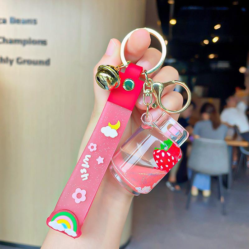 Keychain Charming Acrylic With Floating Pink Strawberry Star Gift Adorable