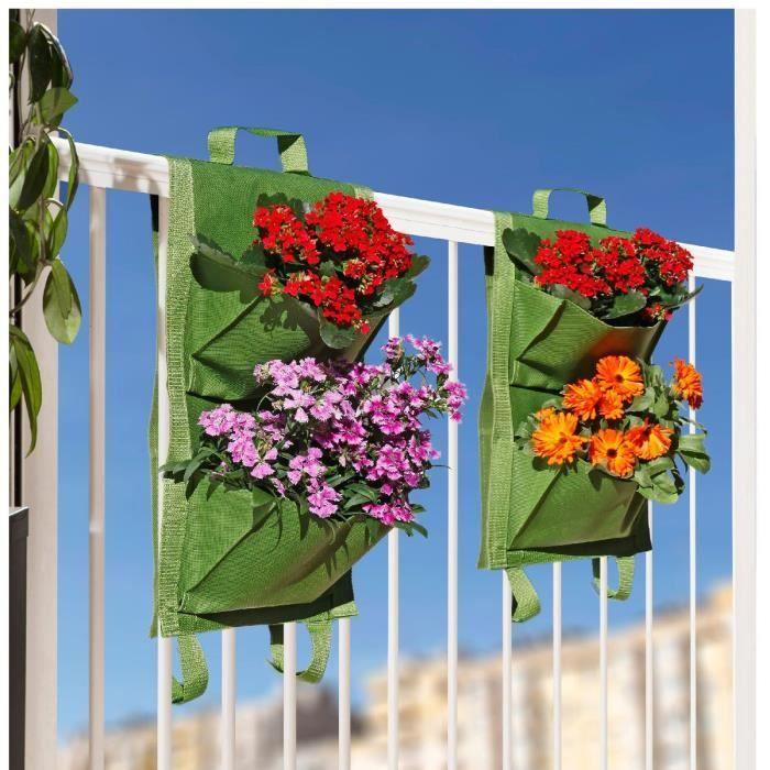 Balconnière - Catral - 4 poches - Raphia géotextile - Vert - Dimensions 50x30 cm