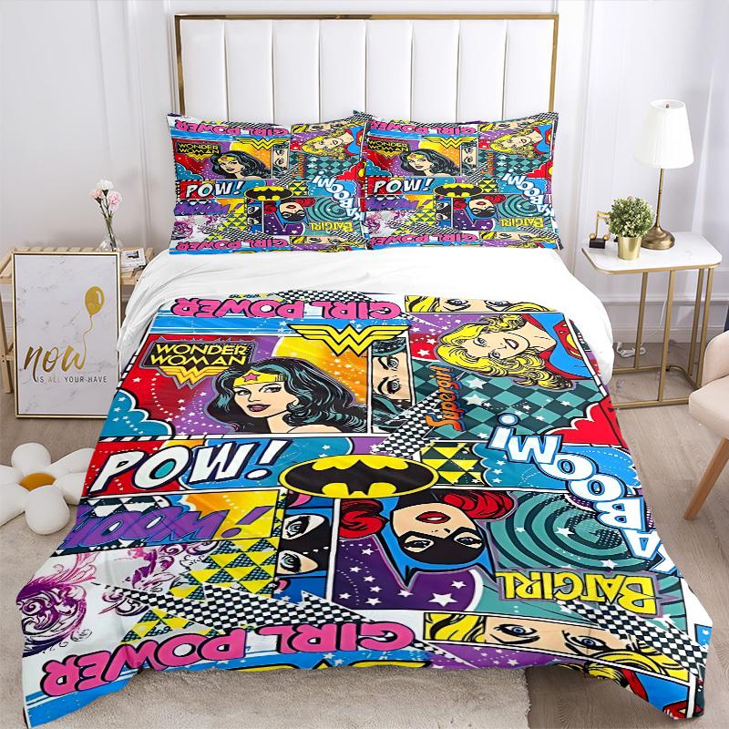 3pcs Wonder Woman, Superhero Cover Set,Soft Comfortable Duvet Cover,Guest Room (1*Duvet Cover + 2*Pillowcases, Without Core) yy251024011