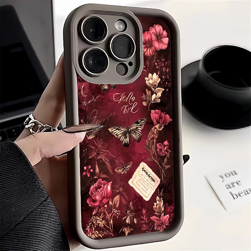 Artistic Retro Floral Butterfly Soft Phone Case For Samsung Galaxy S25 S24 S23 S22 S21 Ultra Plus FE A26 A25 A16 A56 A06 Cover
