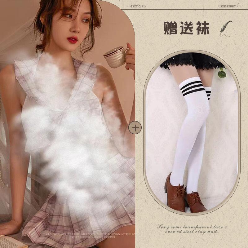 Sexy lingerie sexy plaid jk student dress summer lace-up hollow schoolgirl