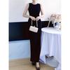 Women's French Style Sleeveless Knit Dress: Waist-Cinching Slim Fit, Summer Hip-Hugging Long Skirt