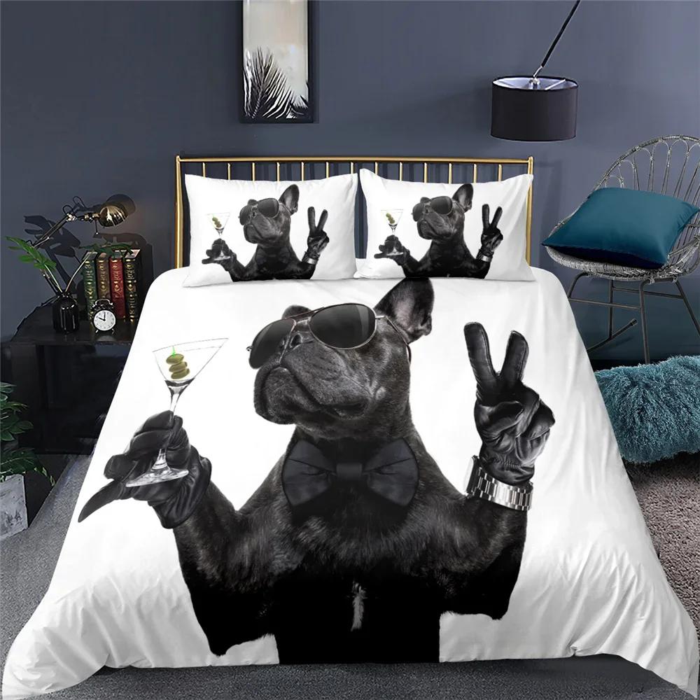 Hund Valp 3D Sängkläder Set Mode Bekvämt Täcke Påslakan Örngott Sängkläder Set Barn Sovrumsdekoration Hemtextil