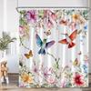 Floral Hummingbird Shower Curtains Watercolor Flowers Butterfly Dragonfly Birds Plant Bath Curtain Modern Fabric Bathroom Decor
