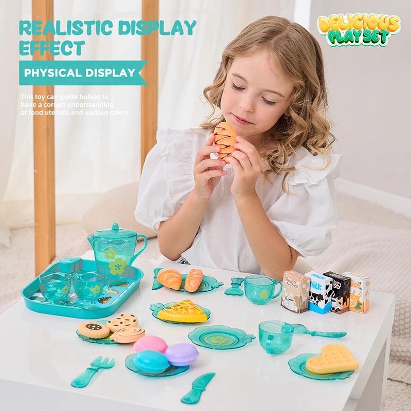 Toy Tea Set For Little Girls Tea Party Set Toys For Kids Girls Pretend Play Kitchen Food Miniature Snack Afternoon Tea Sets Toys