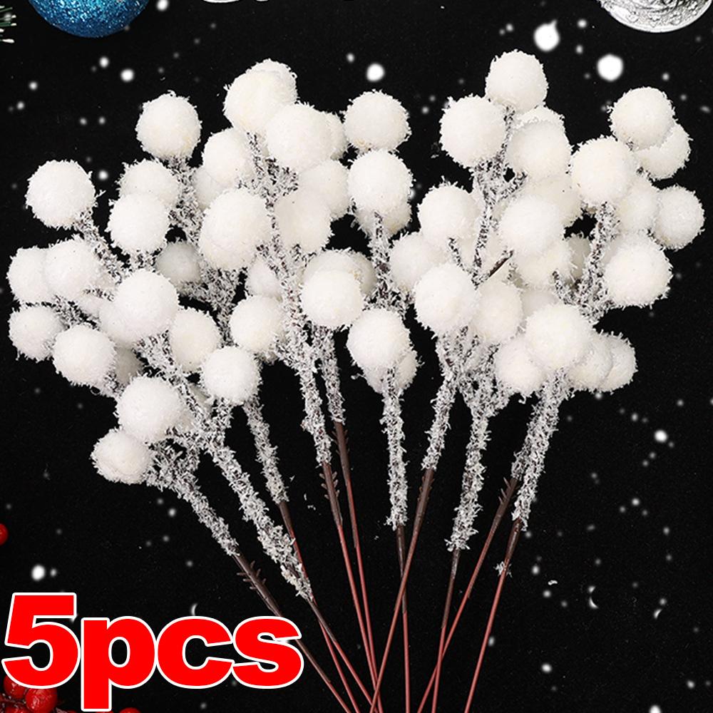 

5/100pcs Artificial White Berry Stem Frosted DIY Fake Berries Wreath Xmas Tree Ornament Christmas Snow Tipped Branches Crafts