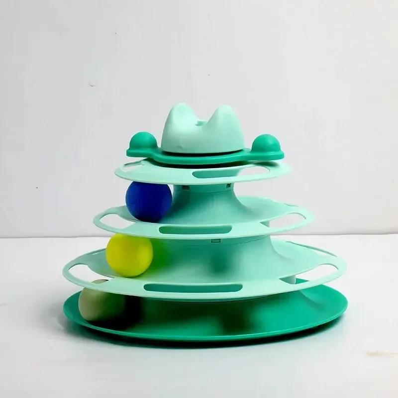 Four Layer Cat Toy Rotating Ball Cat Amusement Plate Automatic Cat Playing Stick Feather Cat Rotating Ball Space Tower Game Toy