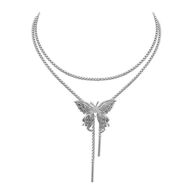 Butterfly Necklace Adjustable Pull Out Waist Chain Light Luxury Small Chest Chain Advanced Sense Choker Spice Collarbone Chain Women Accessories
