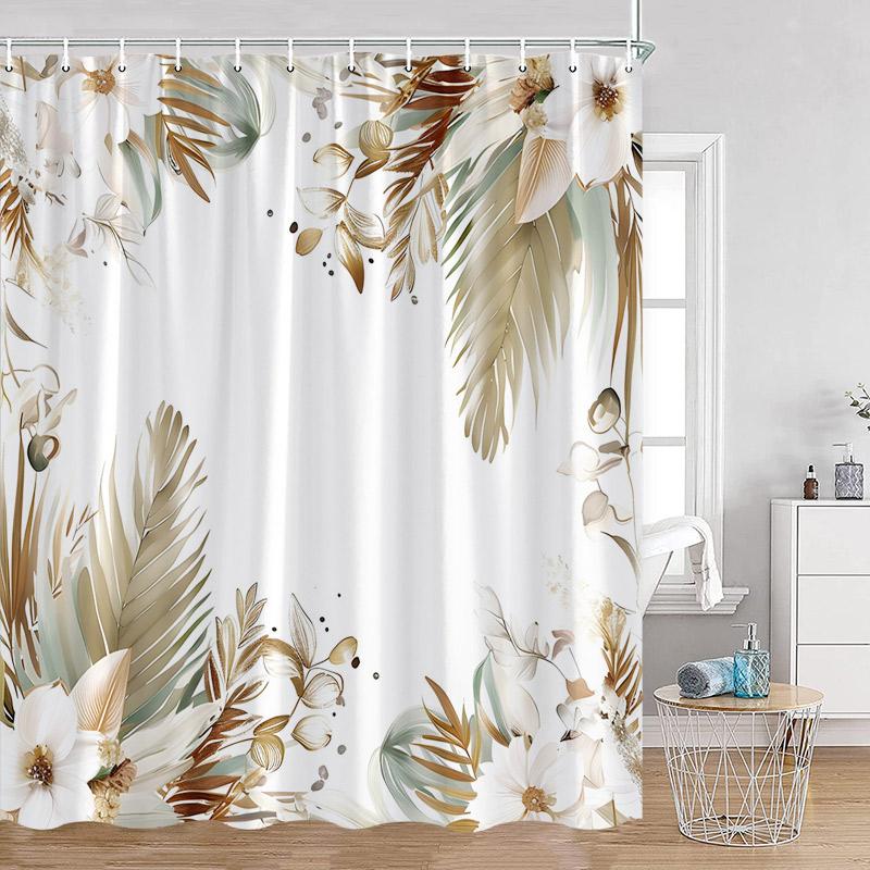 Tropical Leaves Shower Curtain Watercolour Palm Leaf Monstera Floral Bath Curtains Polyester Fabric Bathroom Decor With Hooks