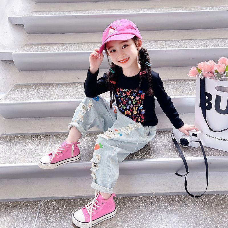 Mädchenhosen Frühling Graffiti Ripped Jeans Kinder Trendige Freizeithosen Jungenhosen