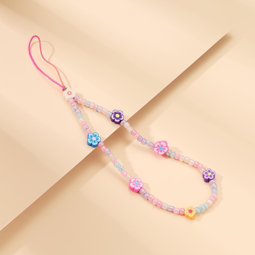 Creative handmade colored acrylic beaded mobile phone chain ins personalized soft pottery wrist anti-loss pendant pendant