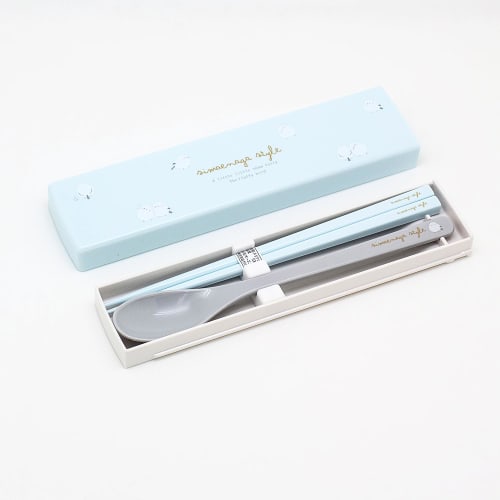 OSK CT-27 Sliding Antibacterial Chopsticks and Spoon Combination Set, 18cm, Long-tailed Tit Design, Dishwasher Safe, for Lunch Boxes