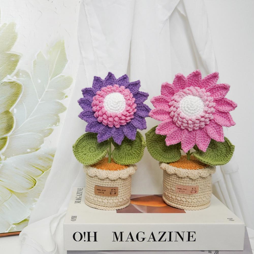 New Handmade Crocheted Yarn Bouquet High-end Potted Sunflower Potted Simulation Flower Ornament Gift